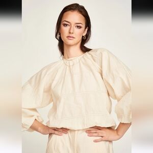 MIRTH Andaman Alabaster Cotton Voile Bubble Sleeve Top. Size Small